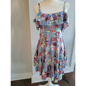 ABEL THE LABEL blue floral ruffle mini dress XS Spring Asymmetrical